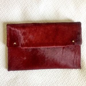 Zara Faux Pony Hair Burgundy Red Clutch Cross Body
